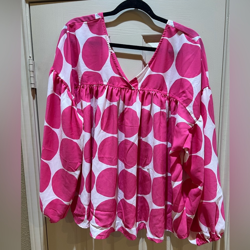 Pink and White polka dot blouse